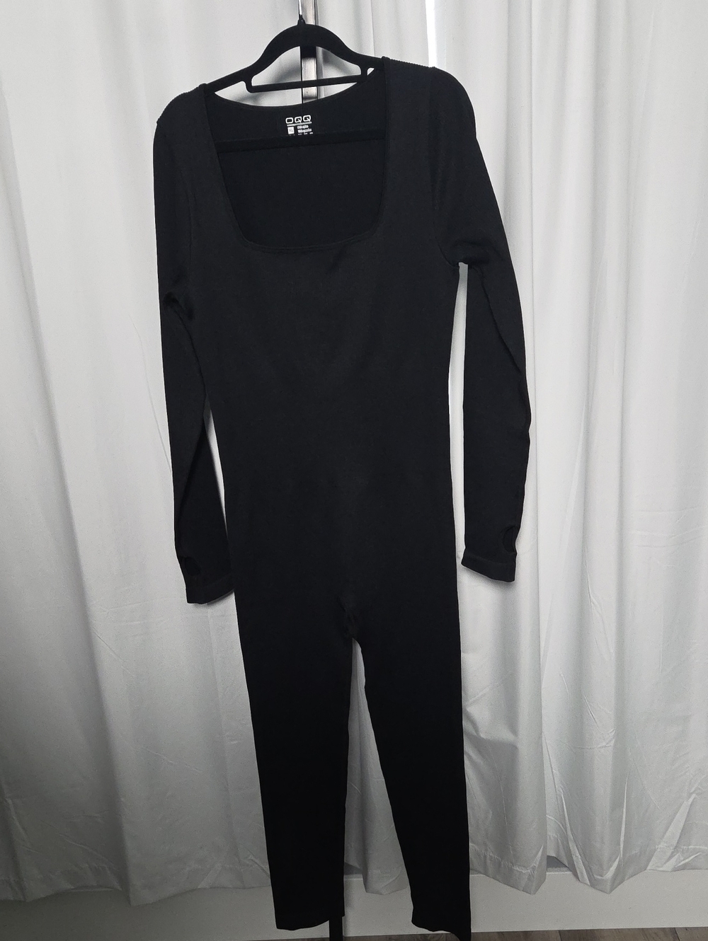 Black Long-Sleeve Scoop Neck Jumpsuit
